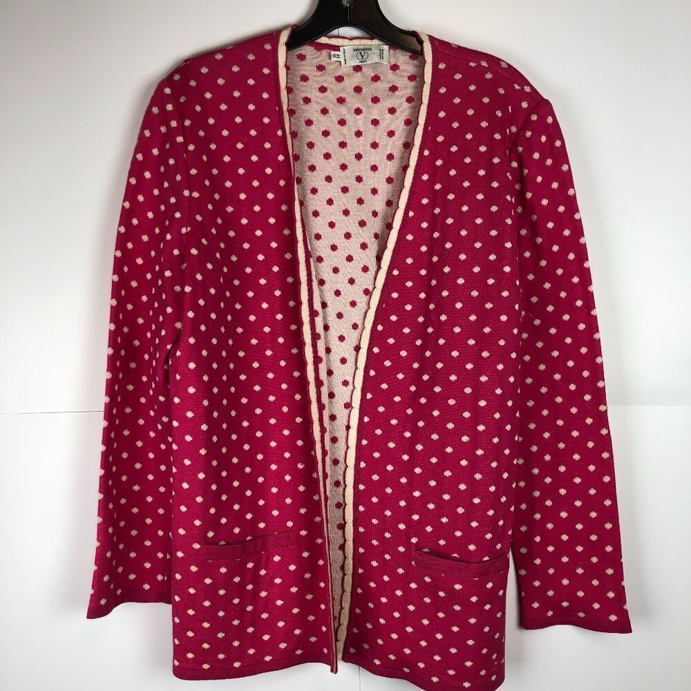 VINTAGE Valentino Missy Women's Pink Polka Dot Cardigan Size 44/10
